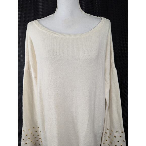 MICHAEL KORS! VANILLA CREAM BELL SLEEVE GOLD STUDDED SCOOP SWEATER! SZ XL - Picture 3 of 10